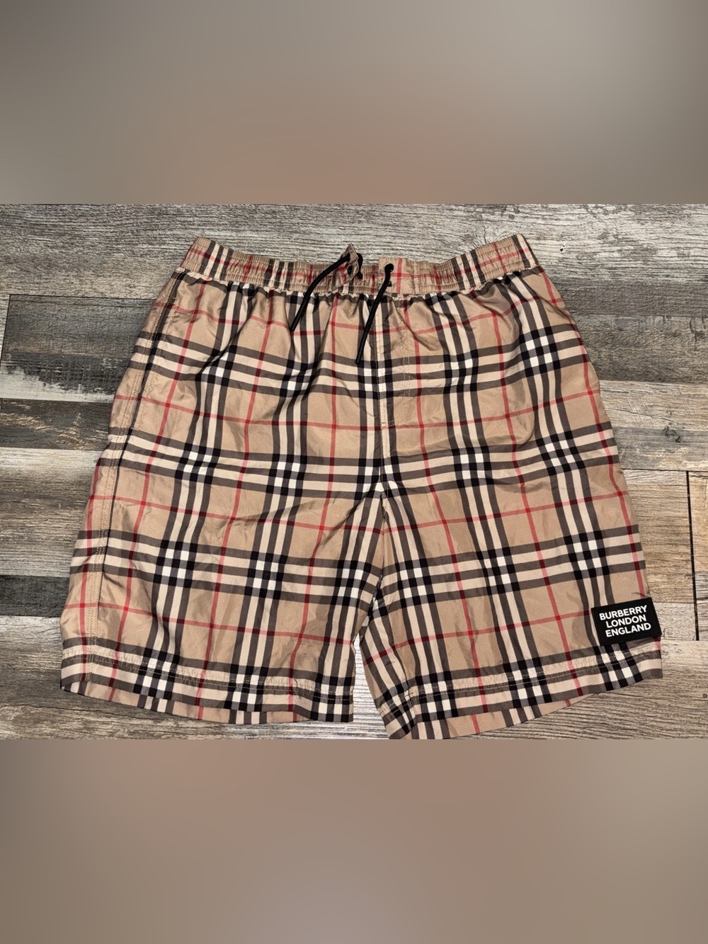 Kids Plaid Burberry Drawstring Shorts - Beige Red Black Checked